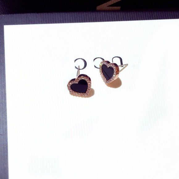 NEW Rose Gold Black Diamond Halo Heart Earrings - Picture 5 of 5